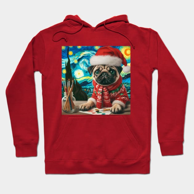 Christmas Pug - Van Gogh Style Hoodie by Pickledjo